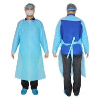 Factory direct sales disposable protective CPE apron with long sleeves and thumb loops.