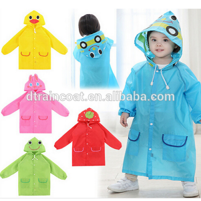 Eco-friendly children disposable plastic raincoat with cute cartoon logo